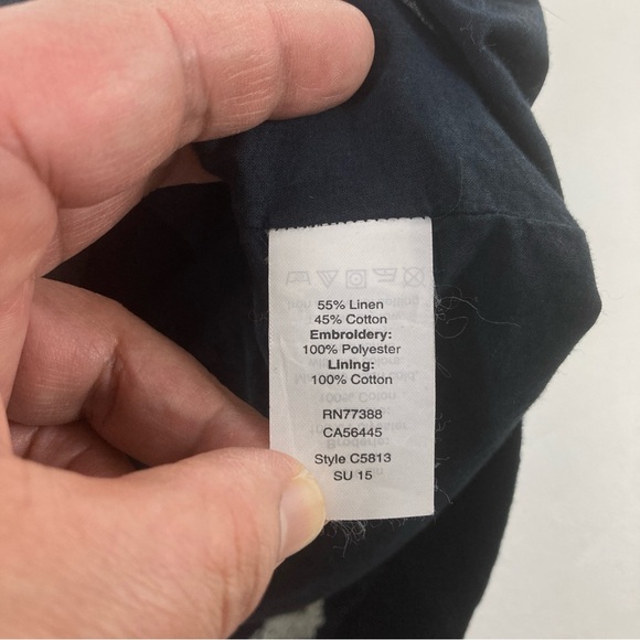 Madewell Stitchtake Dress XS Navy Blue Western Linen Blend Embroidered Sleeveles - Picture 7 of 15